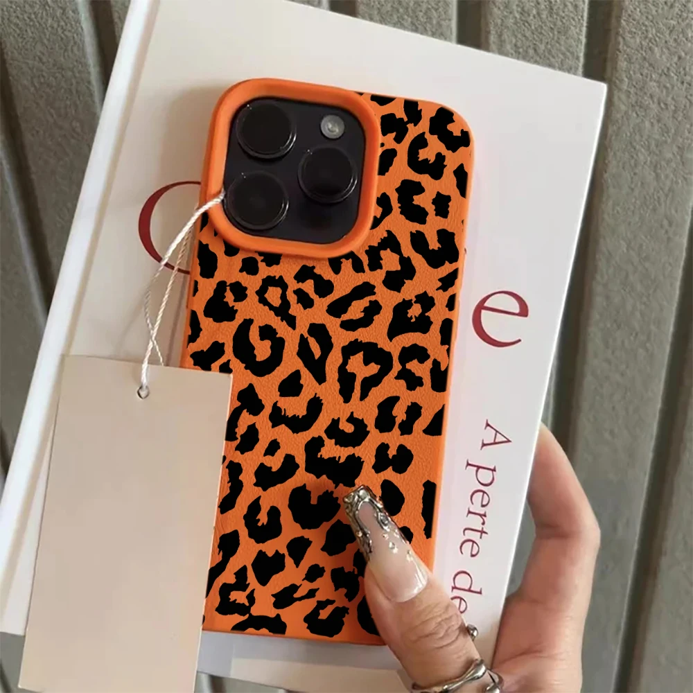 Leopard Print Leather Phone Case For iPhone 17 16 15 14 13 12  Pro Max 17 16 Pro 16 15 14 Plus 17 Air  Silicone Matte Soft Cover
