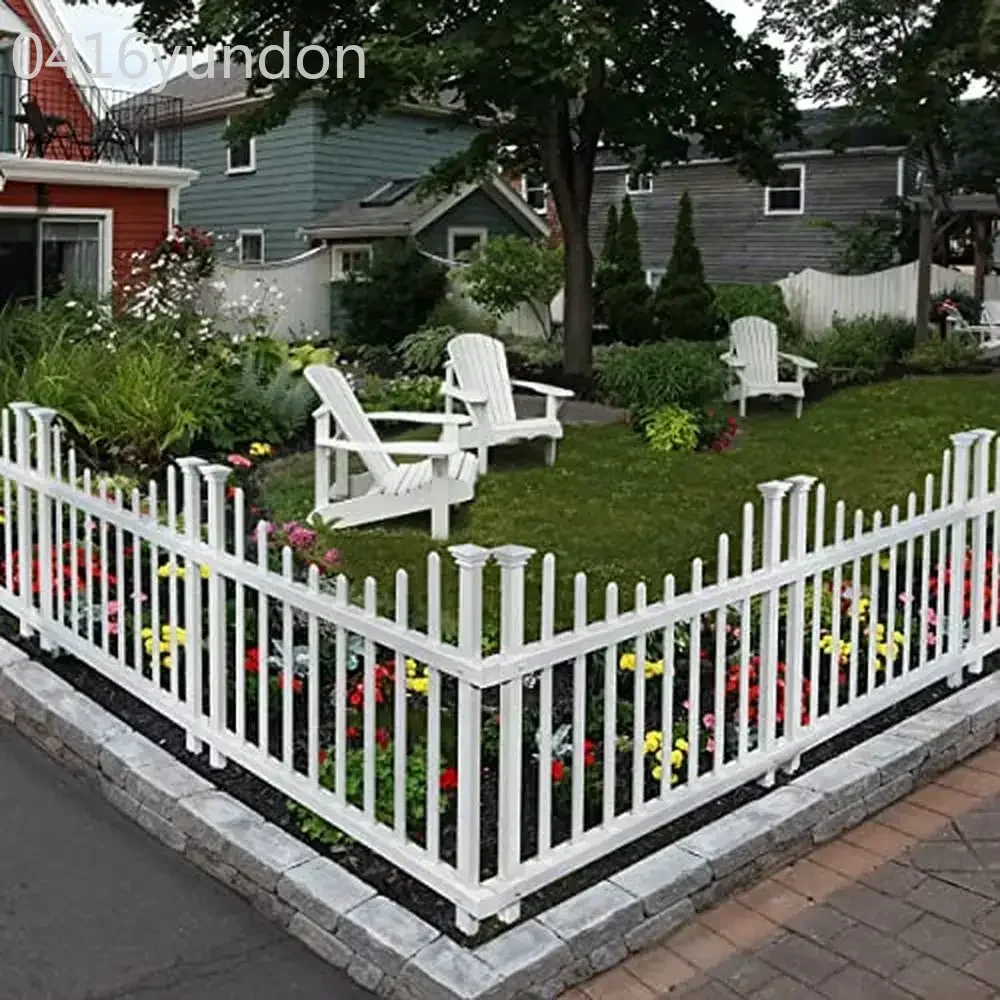 

No-Dig White Vinyl Picket Fence Kit 2.5 ft. H x 3.5 ft. W Border Garden Yard Panels Gate Compatible Pets Friendly Eco-Friendly