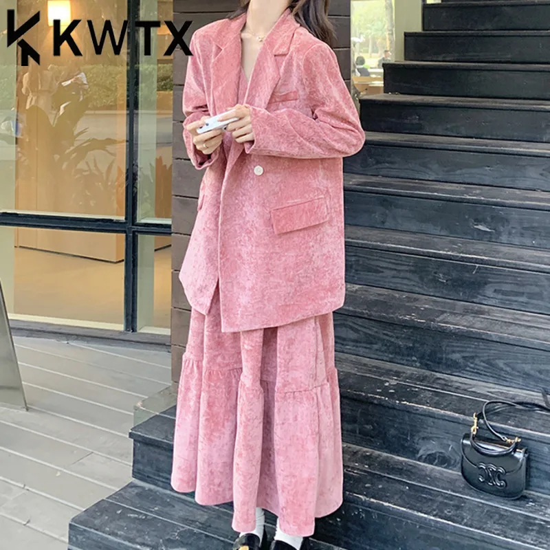 

KWTX 2025 Spring Summer Women’s Designer Blazer & Pink Strapless Dress 2PC Set Office Party Chic Outfit, Trendy Two Piece Suits