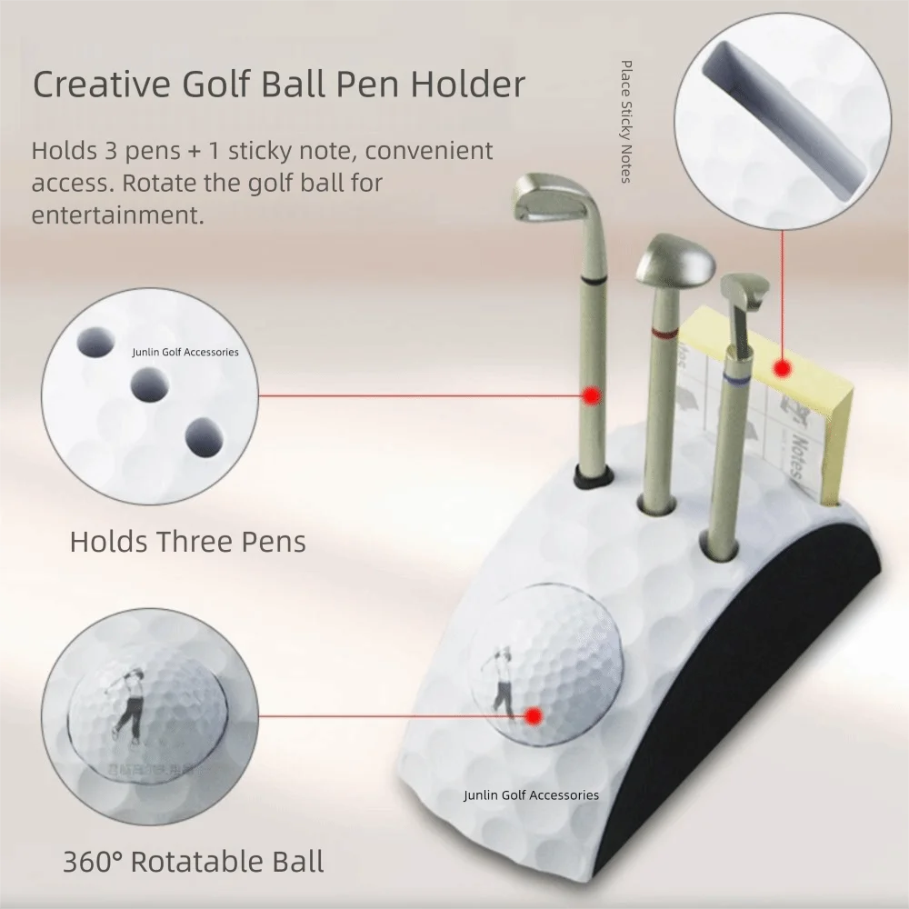 1 zestaw długopisów w kształcie piłek golfowych, mini dekoracja na biurko, antypoślizgowa podstawa, oryginalny uchwyt na długopis w kształcie piłki golfowej, dekoracja, 3 kolory, zestaw długopisów golfowych