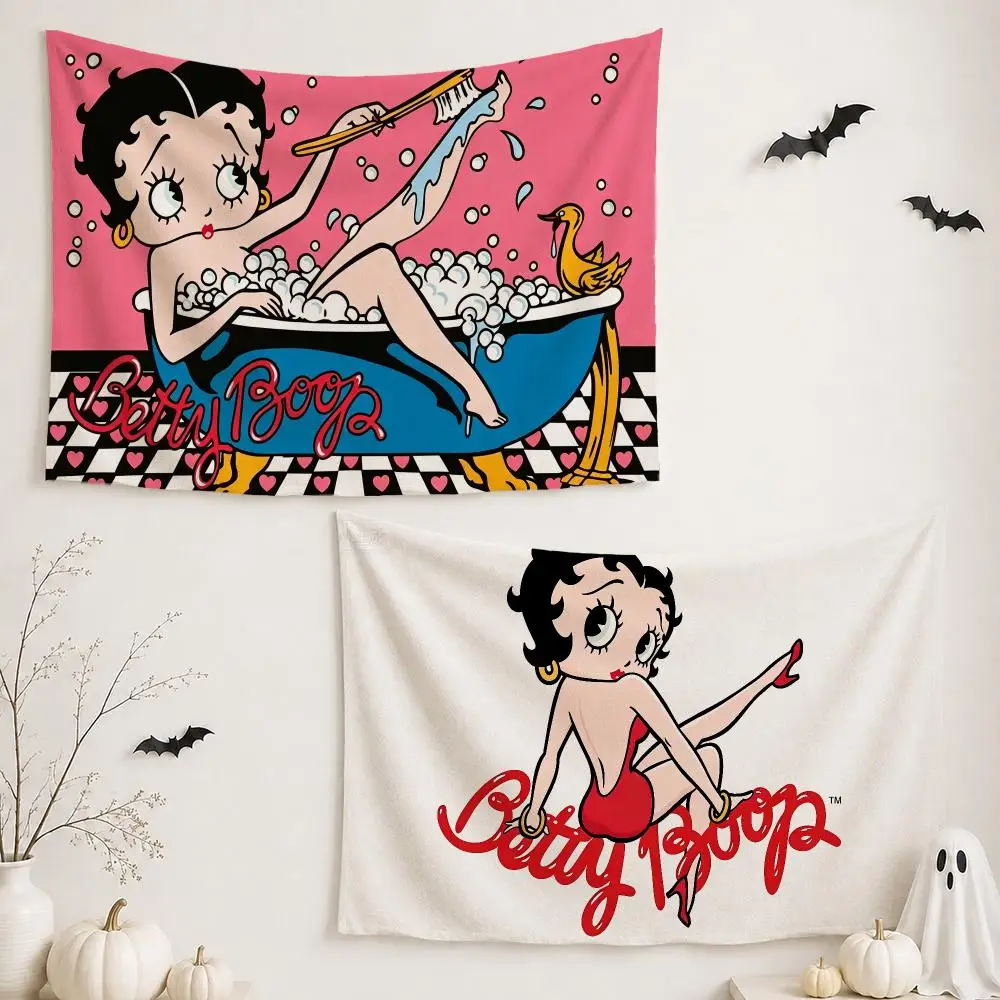 Cartoon B-Betty Boop Tapestry Wall Hanging Tapestry Aesthetic Room Decor Banners for Bedroom Living Room Outdoor Party