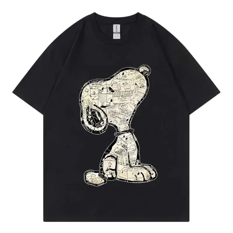 Camiseta de dibujos animados de Snoopy Anime para mujer, camisetas blancas de manga corta de verano 100% de algodón para hombre, camisetas, nueva moda 2025, ropa para parejas