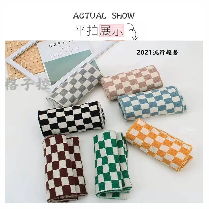 Children\'s scarf black and white checkerboard checkerboard Instagram baby scarf autumn and winter Korean edition warm neck boys