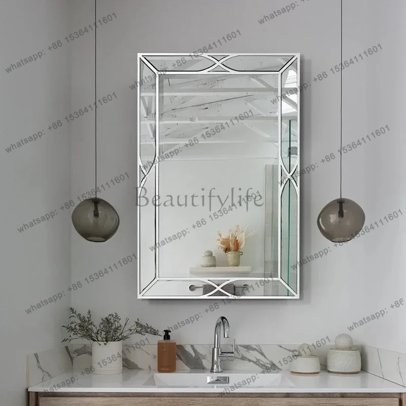

Bathroom Mirror Retro Bathroom Vanity Mirror Art Entrance Square Decorative Mirror
