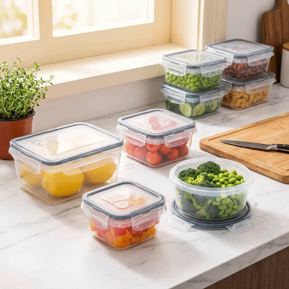 

Набор из 12 пластиковых контейнеров для хранения в холодильнике, штабелируемые, без запаха, прозрачные, квадратные, для заморозки продуктов