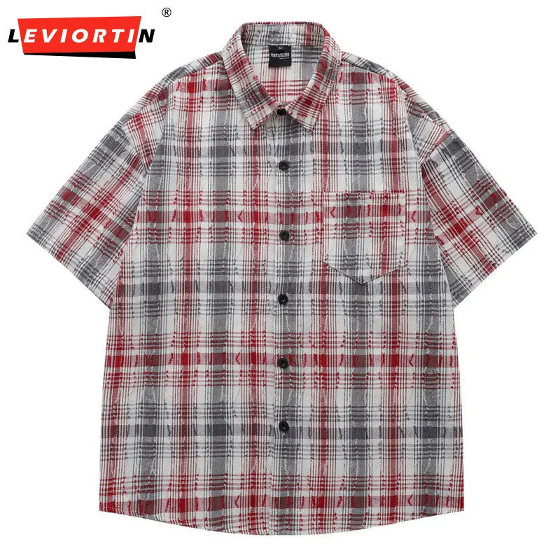 

Американская клетчатая рубашка с короткими рукавами в стиле ретро для мужчин и женщин летом, свободная и повседневная, нишевый дизайн, рубашка для пар