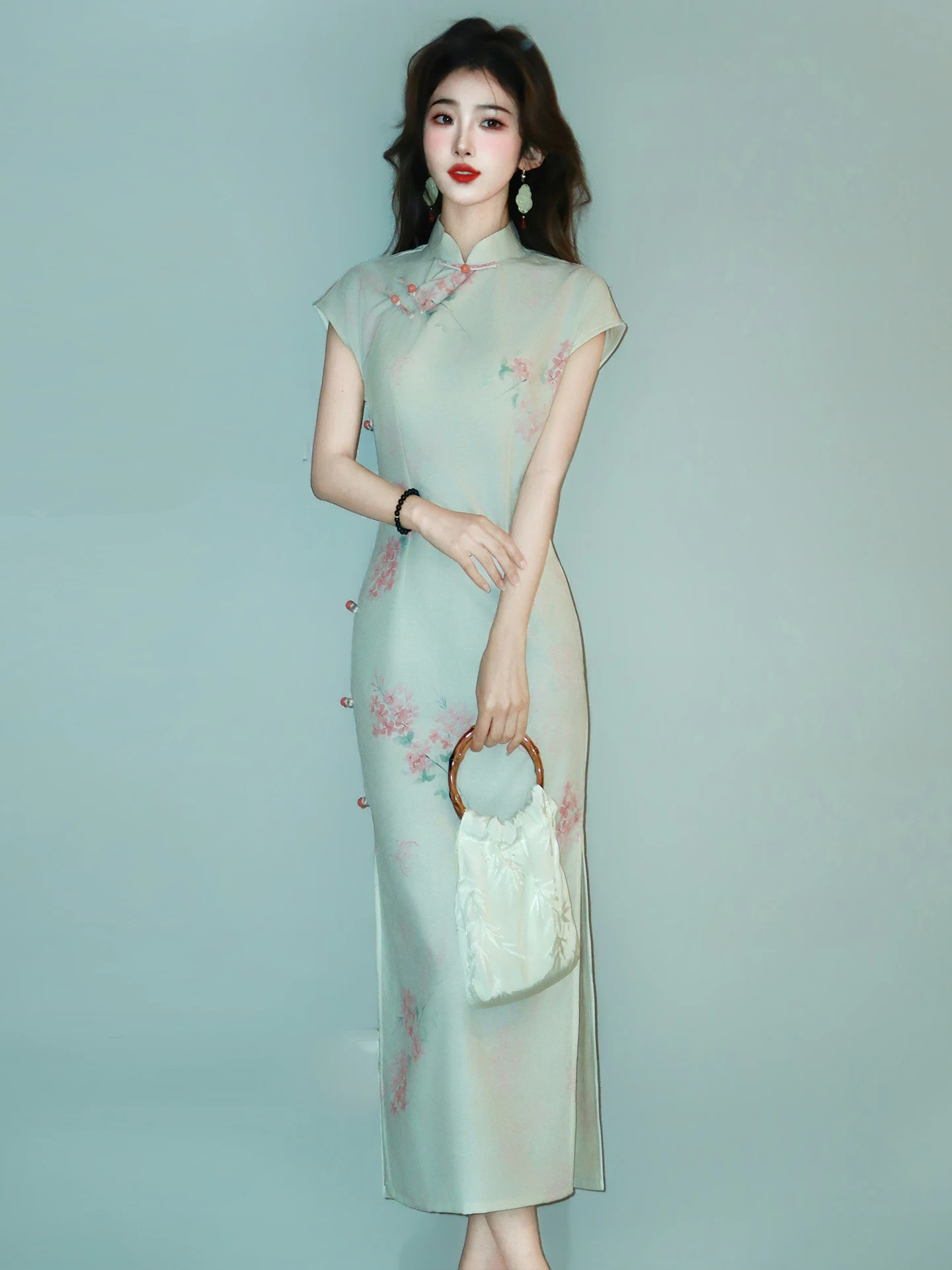 

Элегантное длинное платье для офиса в молодежном стиле, женское ципао, повседневное, дышащее, с коротким рукавом, летнее платье