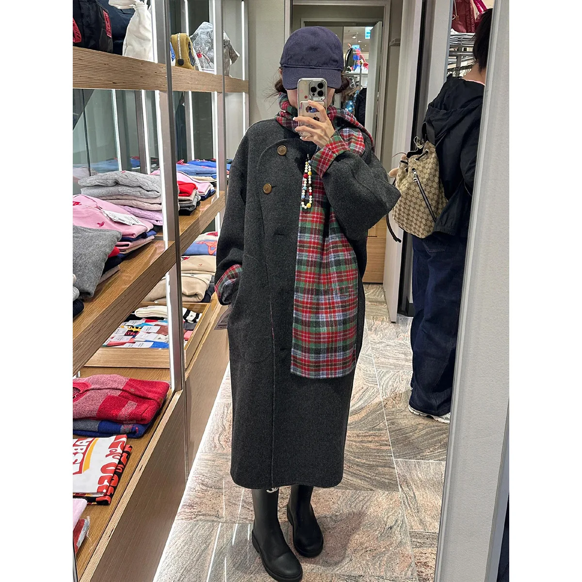 UMI MAO Same Style Japanese Scarf Double-Sided Wool Coat Long Reversible Woolen Coat For Women Loose Fit