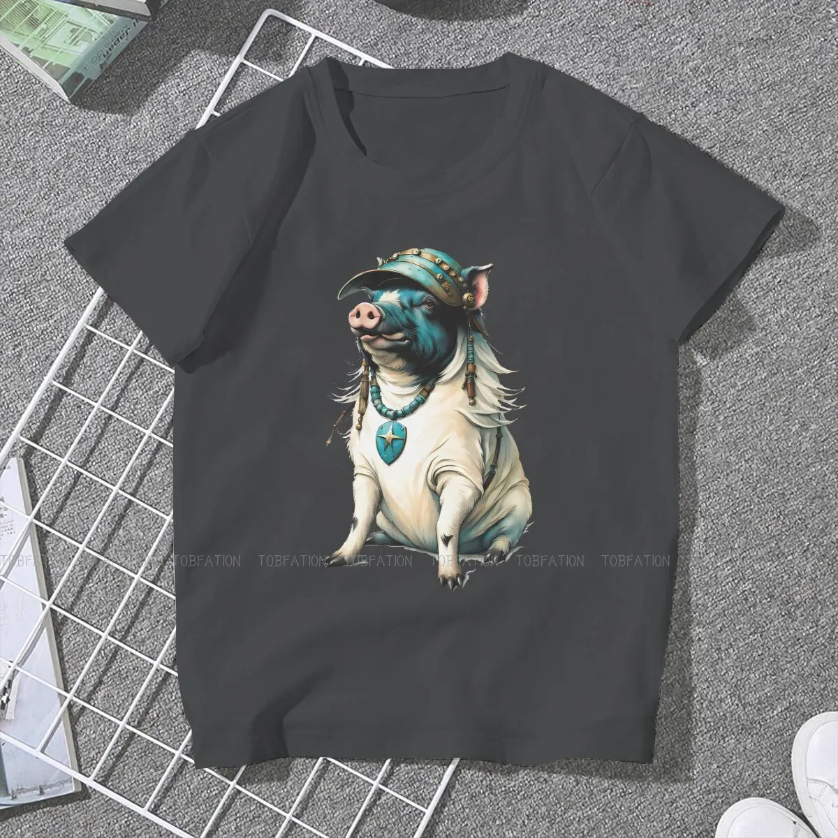 Turquoise Rebel Round Collar TShirt Pig Animal Pure Cotton Classic T Shirt Woman's Clothes New Design Fluffy