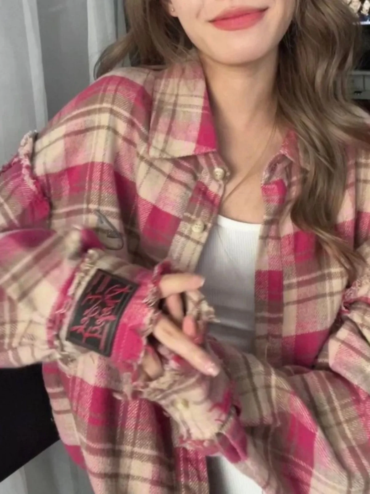 

Мужская рубашка свободного кроя в клетку, новинка весна-осень, большие размеры, 300 Pou, американский ретро-стиль, с рваным краем, премиум-класс