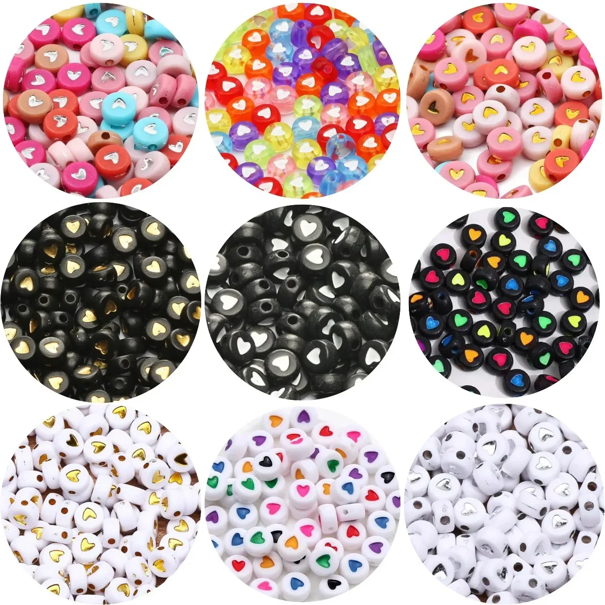 100/200/300/500Pcs Acrylic Heart Beads Flat Round Spacer Loose Letter Beads for Jewelry Making DIY Bracelet Necklace Accessories