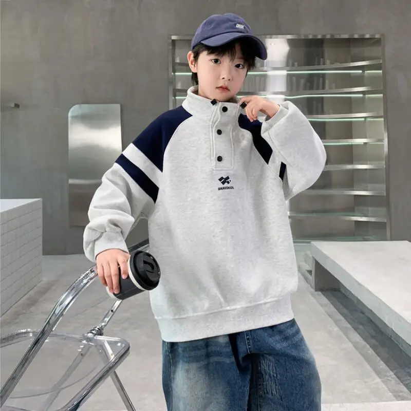 

Толстовка с капюшоном для мальчиков на весну и осень. Детская красивая рубашка с воротником-стойкой Zhongda, корейская версия, базовая рубашка, 2024, новый стиль, одежда