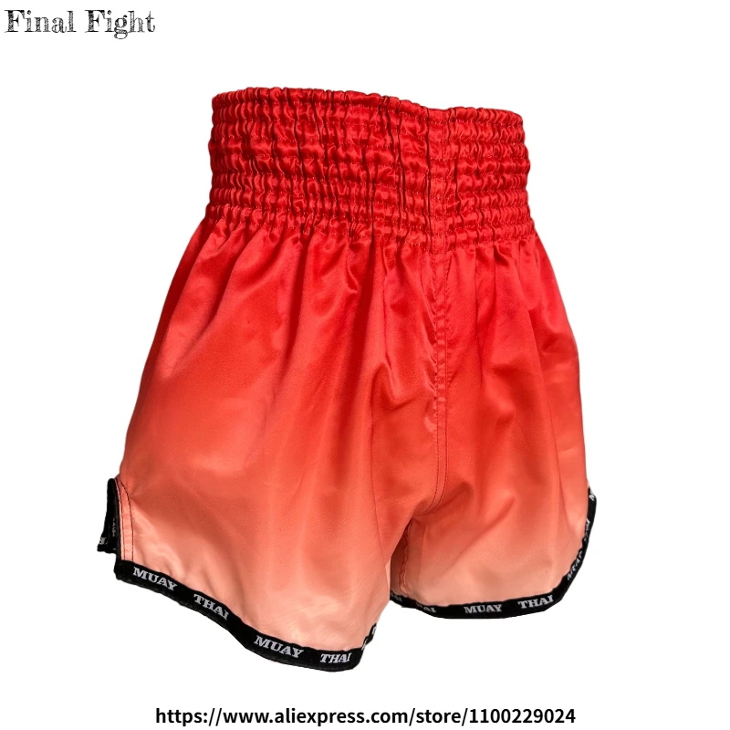 Pantalones cortos Muay Thai para mujer y niño, pantalones cortos de boxeo para hombre, pantalones de lucha MMA degradado rojo y naranja, bañadores atléticos para entrenamiento de Kickboxing