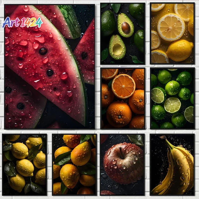 1pc frameless canvas painting Tasty Fruit Kitchen Canvas Paintings Watermelon Banana Apple Lemon Poster Wall Art Pictures for
