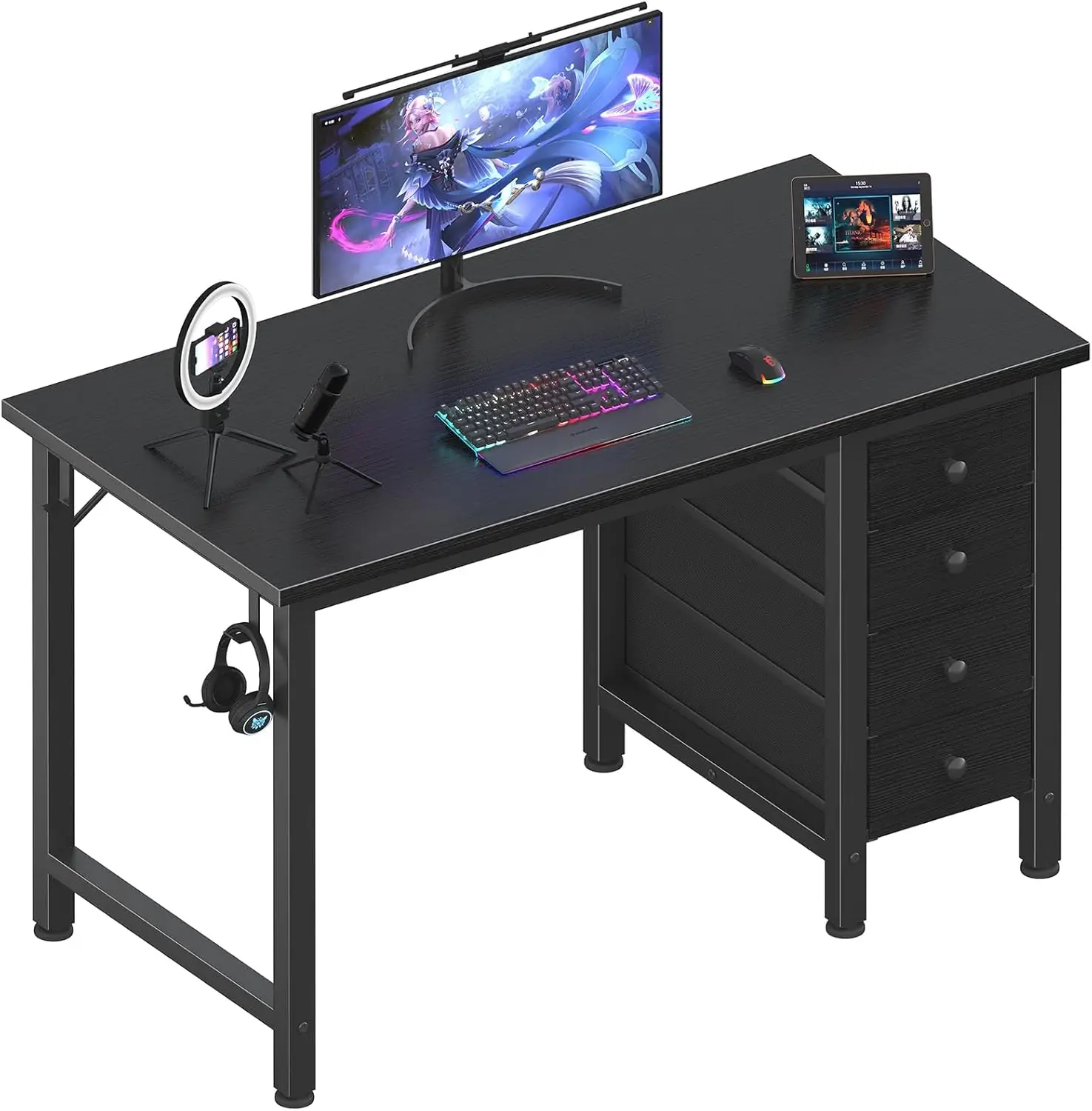 

Gaming Desk Wood 40 Inch Reversible, with Drawers All Seasons Black