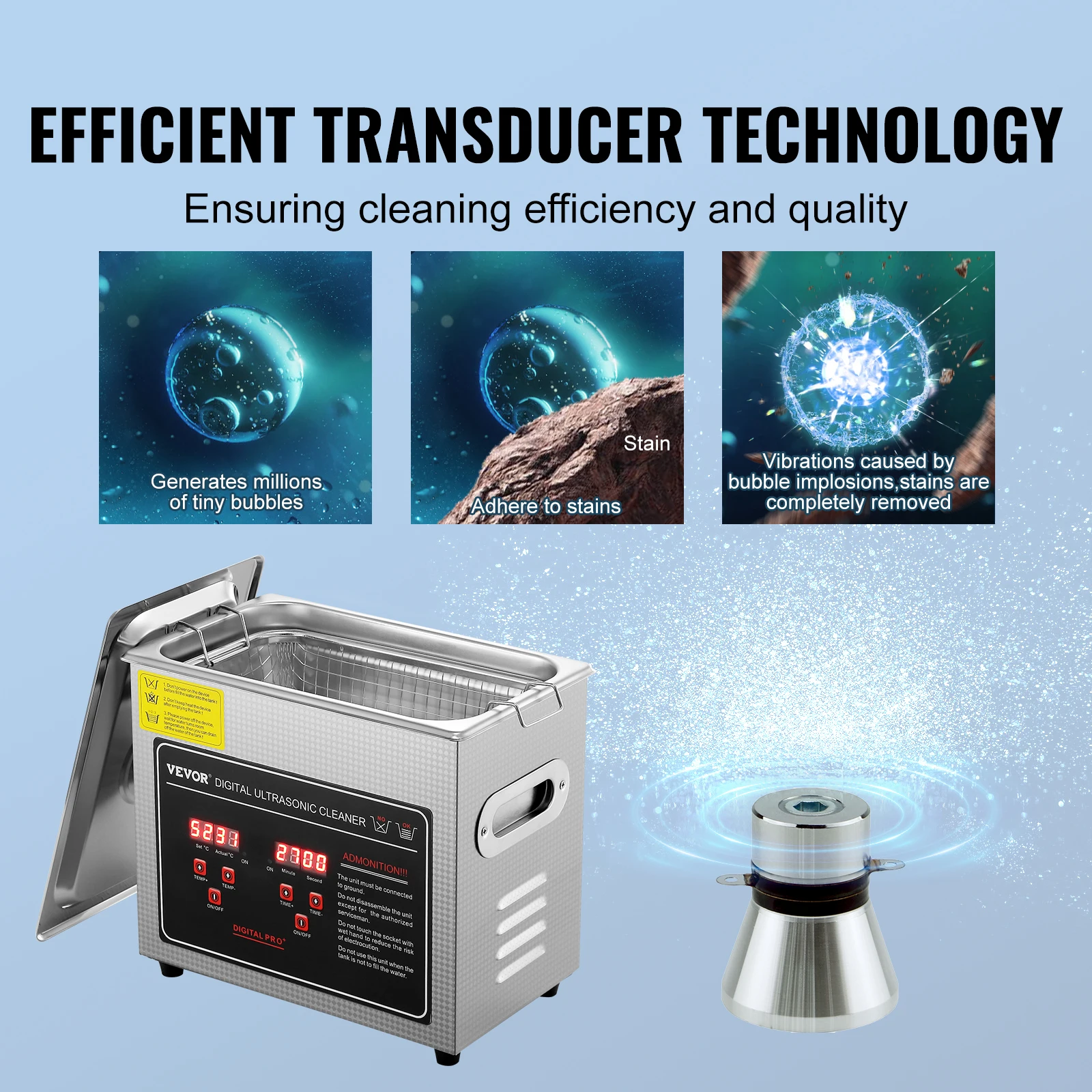 VEVOR 2L 3L 6L 10L 22L 30L Ultrasonic Cleaner Stainless Steel Portable Heated Cleaning Washing Machine Ultrasound Home Appliance