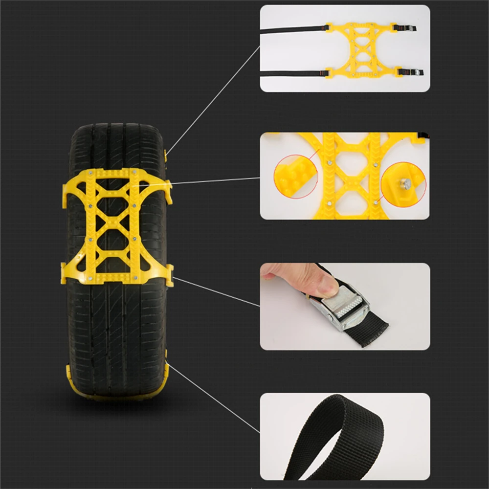 6PCS Nylon Snow Chain Car Rubber Chains Anti-skid Belts Winter Iron Tire Wheel Clamps Anti-slip Snow Chains For Car