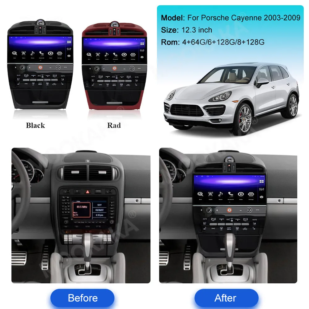 12.3 inch Car Radio Android 13 For Porsche Cayenne 957/955 2002-2009 GPS Navigation Auto Screen Stereo Multimedia Player Carplay