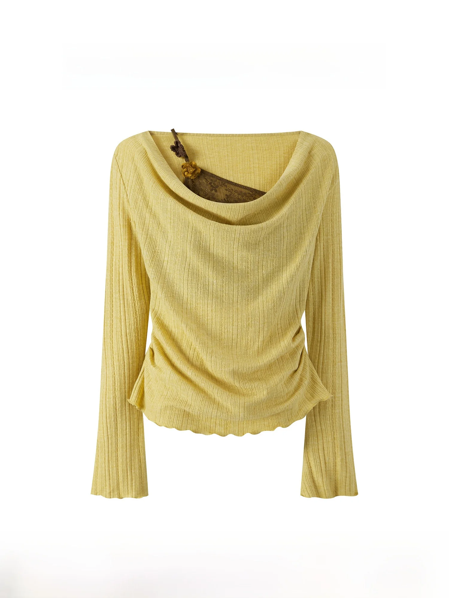 

Pure Desire Flower Splicing Long Sve T-irt Women's Autumn Design Casual Sle Slim Fit Polyester Spandex Blend