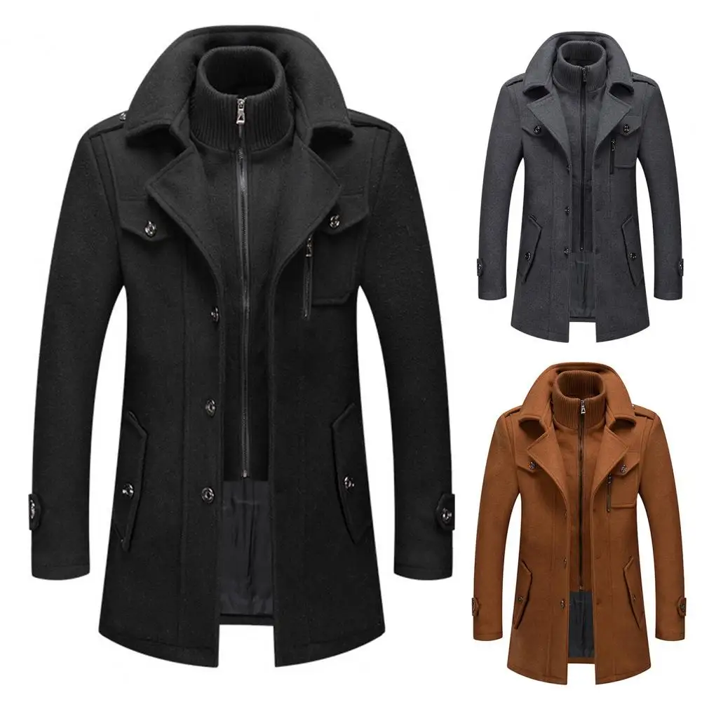 Männer Woll mantel Doppelst änder Kragen Langarm Einreiher Jacke mit Taschen Herbst Winter Freizeit jacke Männer Outwear