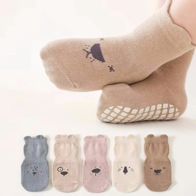 1/5Pairs Baby Floor Socks Non Slip Cotton Casual Children Socks For Boys Girls Spring Autumn Kids Indoor Walking Newborn Socks