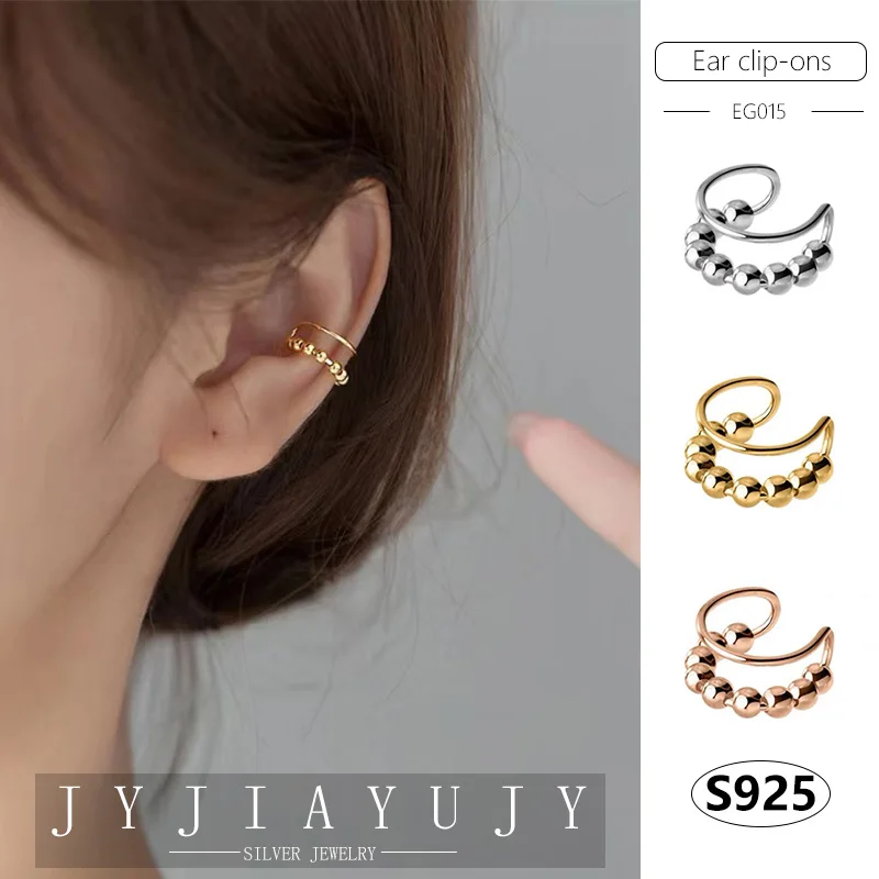 

JYJIAYUJY 100% Sterling Silver S925 Ear Clip-Ons Earrings Small Round Beads Fashion Trendy Hypoallergenic Jewelry Gift EG015