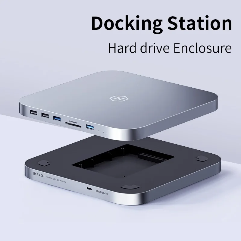 Top! USB C Hub with Hard Drive Enclosure Type-C Docking Station for Mac mini with 2.5 SATA NVME M.2 SSD Case 4K DP USB3.0 M1