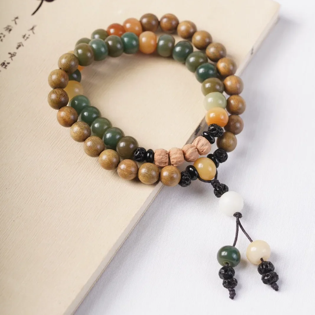 دائرة مزدوجة سوار اليد Dunhuang Boddhi خشب الصندل الأخضر لتقوم بها بنفسك مائة بذور نمط البوذية سبحة صلاة مجوهرات للرجال و ث #3
