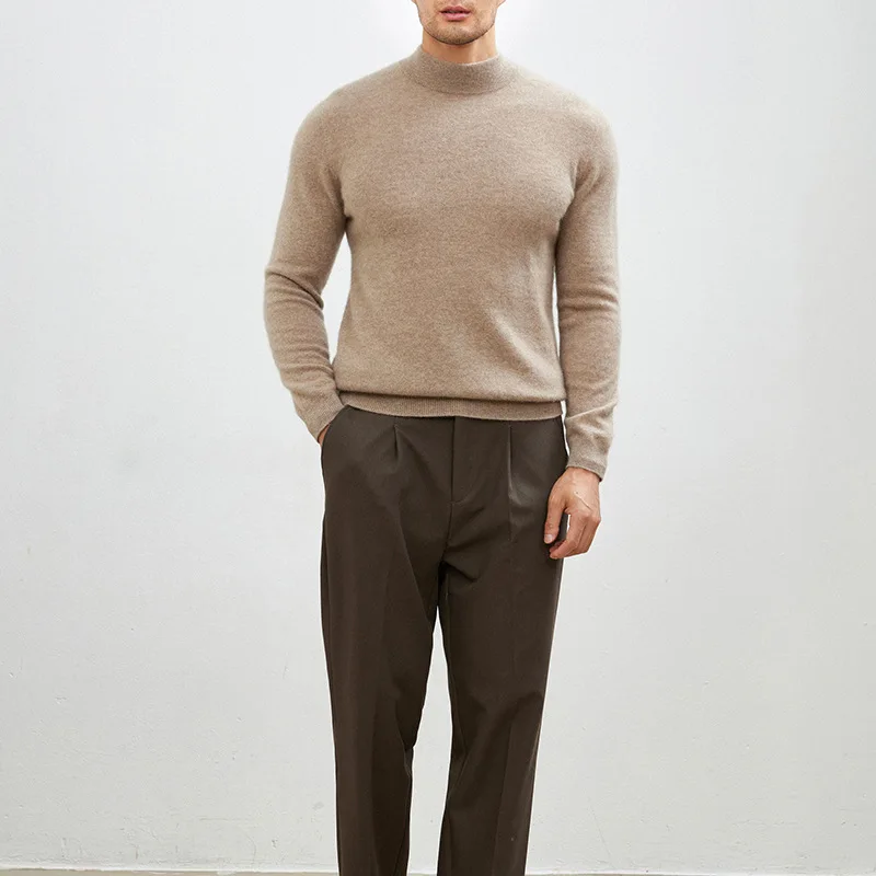 الخريف الشتاء جولة الرقبة سترة الكشمير المعنقة الرجال طويلة الأكمام الأعمال الماعز سترة صوف