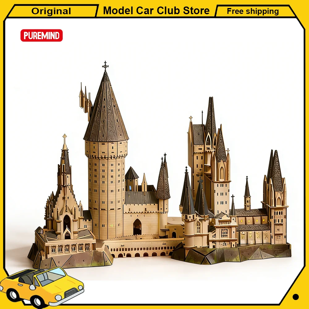 Puremind Harry Potter Castillo de Hogwarts rompecabezas de madera bloques de construcción Diorama modelo Kit 3D decoración de casa de muñecas juguete de regalo de cumpleaños