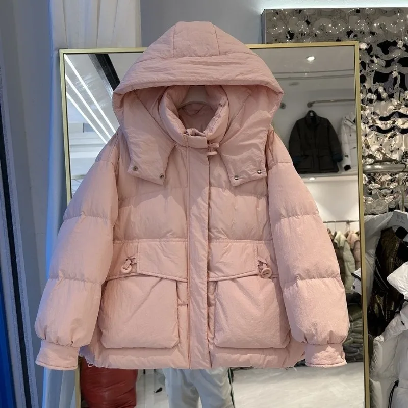 Winter New Small Korean Down Jacket Women's Thickened Hooded Short White Duck Down Loose Fashion Out-of-season Exquisite Simple