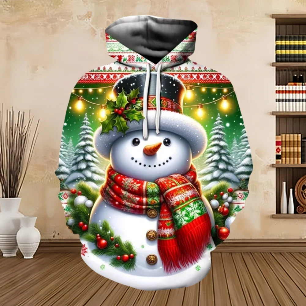 

2026 Merry Christmas Graphic Sweatshirts Tree Pullover Hoodies For Men Clothes Santa Claus Hoody Snowman Sweatshirts Unisex Top