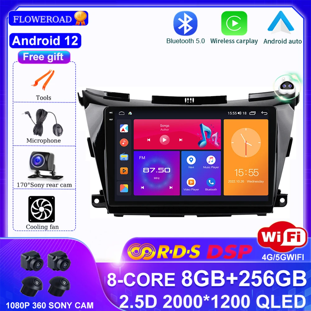 

Android 12 For Nissan Murano 3 Z52 2014 - 2020 GPS Navigation Car Multimedia Player Radio DVR BT 5.0 QLED DSP Carplay Auto 2.5D