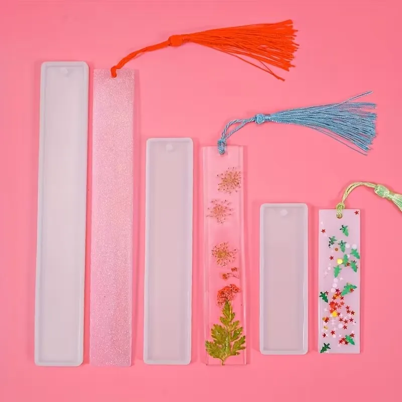 DIY Silicone Bookmark Molds for Resin Crafts Reusable L/M/S Rectangle Molds Floral,Glitter Star Designs,for Keychains,Home Decor