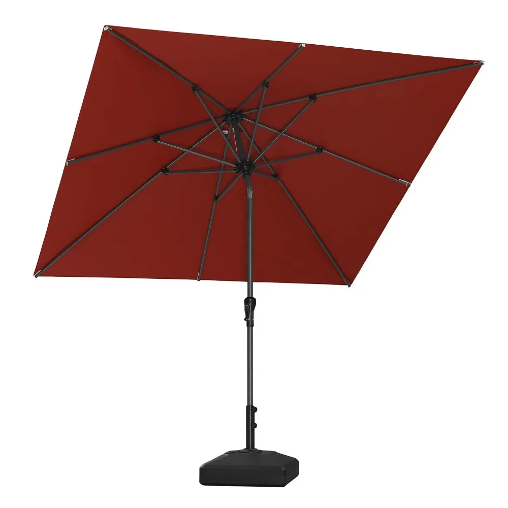 Patio Market Umbrella with Base 8' x 8' Square Dual Tilt Red | Tilt Shade Your Way, 99% UV Protection, 200 GSM, Customized