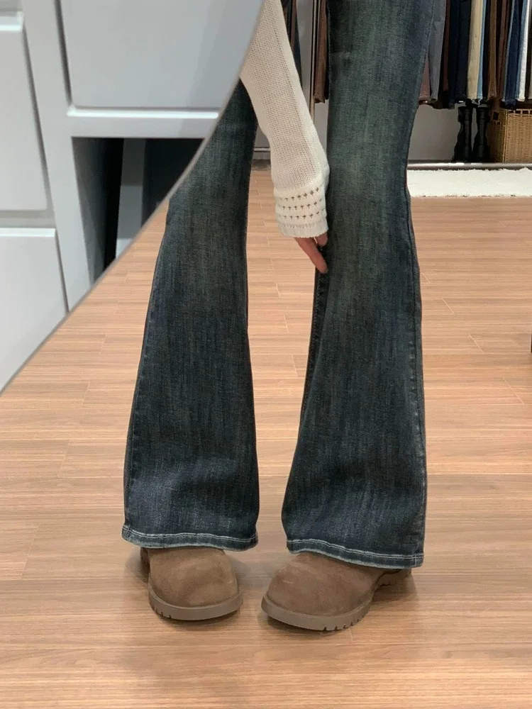 Damskie spodnie dzwony z wysokim stanem, styl Y2K retro, z podwójnymi guzikami, elastyczne, na jesień, uniwersalne, codzienne spodnie z gumką w pasie.