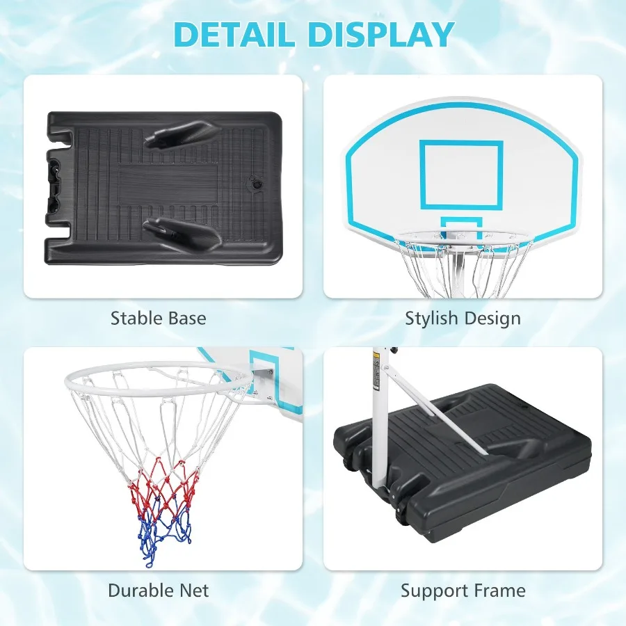 Poolside Basketball Hoop Portable Swimming Pool Basketball System Height Adjustable 3.1ft4.7ft with 36 Backboard for Indoor Out