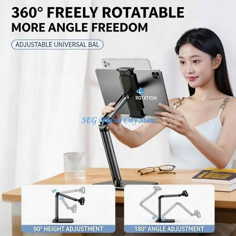 U75B Heavy Duty Metal Arm Tablets Mount Clamp For 4.7-13Inch Screens Rotatable Base 4