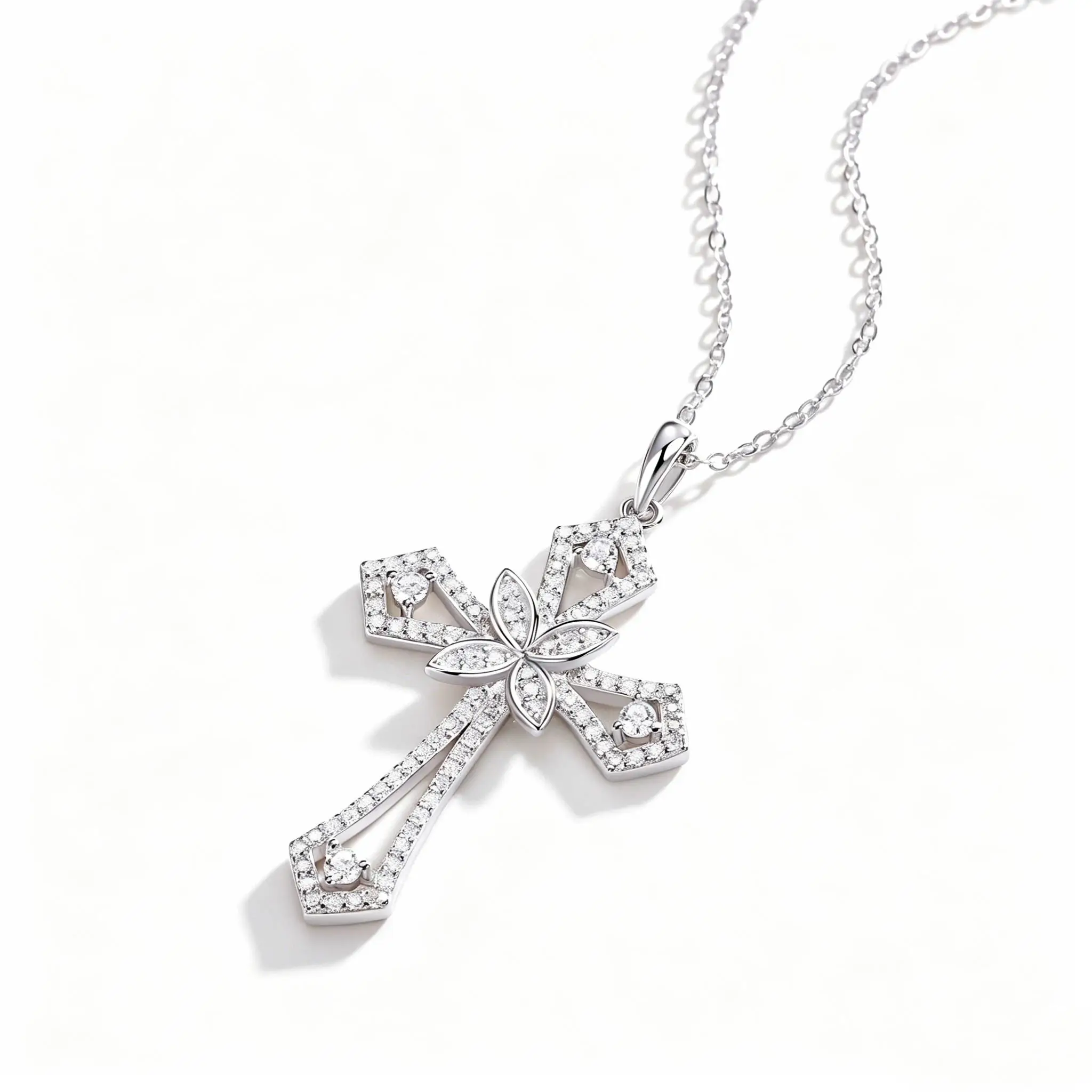 Classic S925 Sterling Silver Moissanite Cross Necklace Adjustable Chain Women's Jewelry Mother's Day Birthday Gift for Her