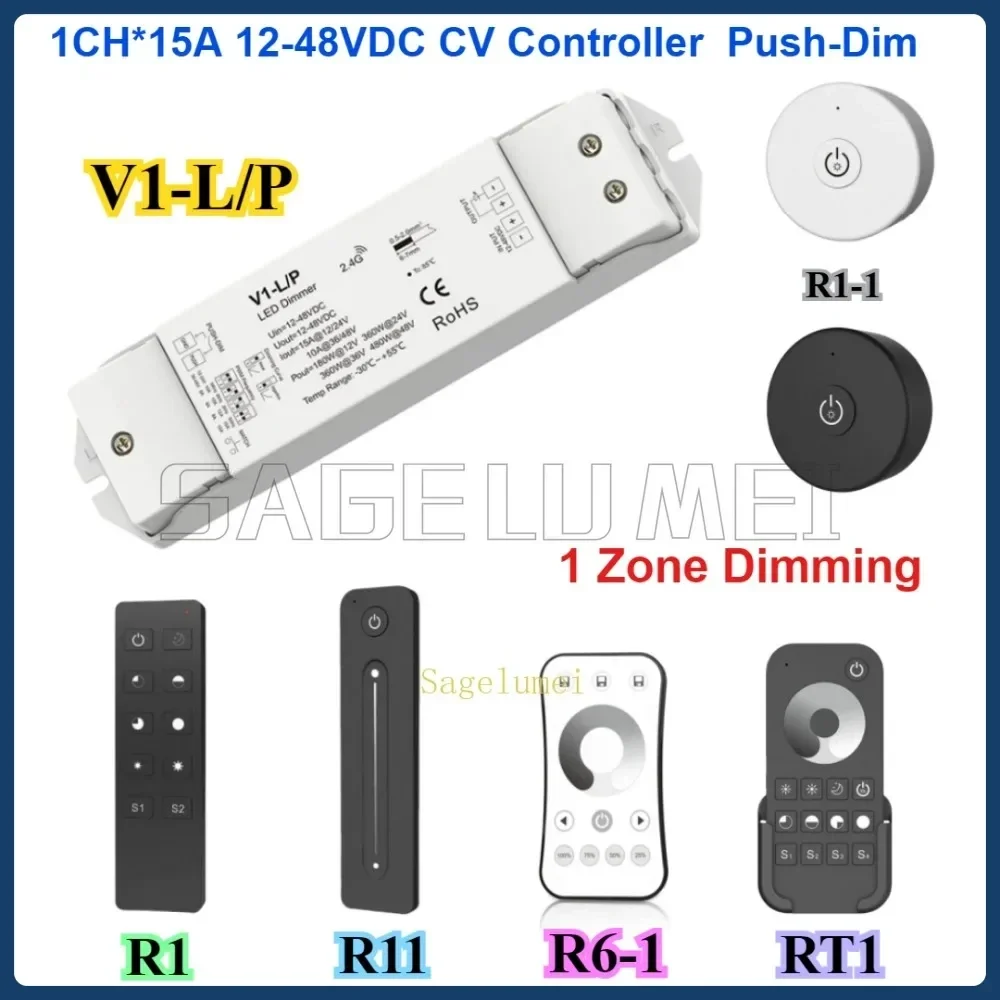 Skydance V1-L/P R1/11 1 Zone Single Color LED Strip Dimming Kit Wireless Wifi Dimmer Remote Control Push Switch Dimmer 12-48VDC