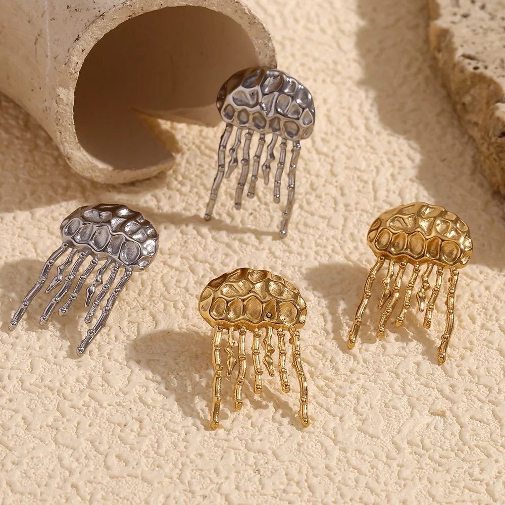 

High Quality Gold Plated Stainless Steel Jellyfish Shape Earring For Women's Jewelry Suitable For All Occasions