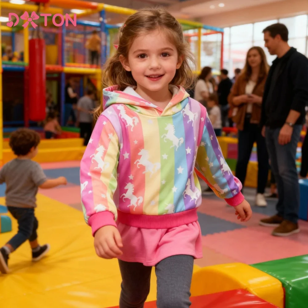DXTON Mädchen Sportliche Tops Winter Kinder Hoodies Sweatshirt Gestreifte Kinder Oberbekleidung T-shirts Polyester Mit Kapuze Kinder Kleidung