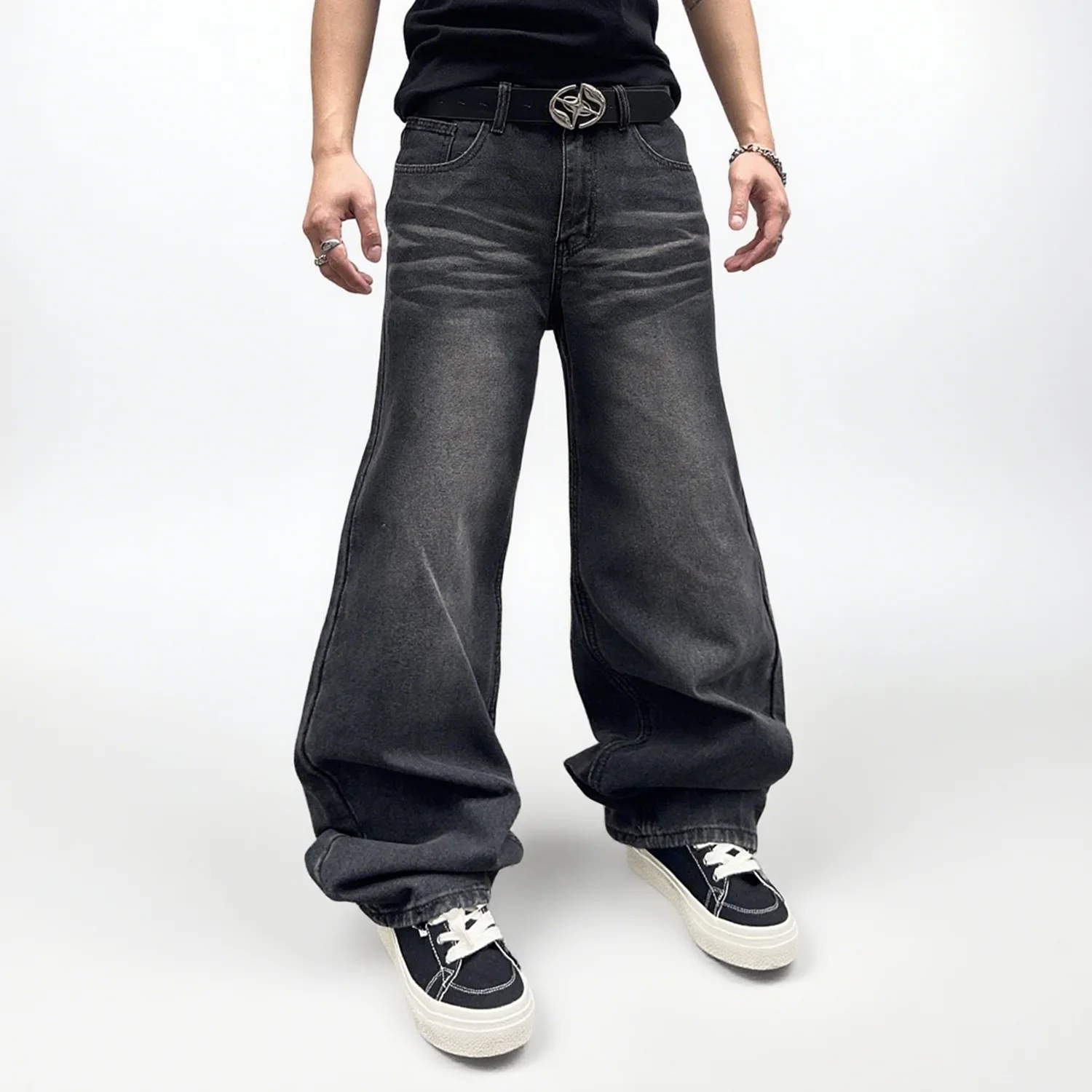 

Men's Black Baggy High Street Straight Loose Jeans Korean Version Casual Pants High Street Straight Baggy Wide Leg Jeans