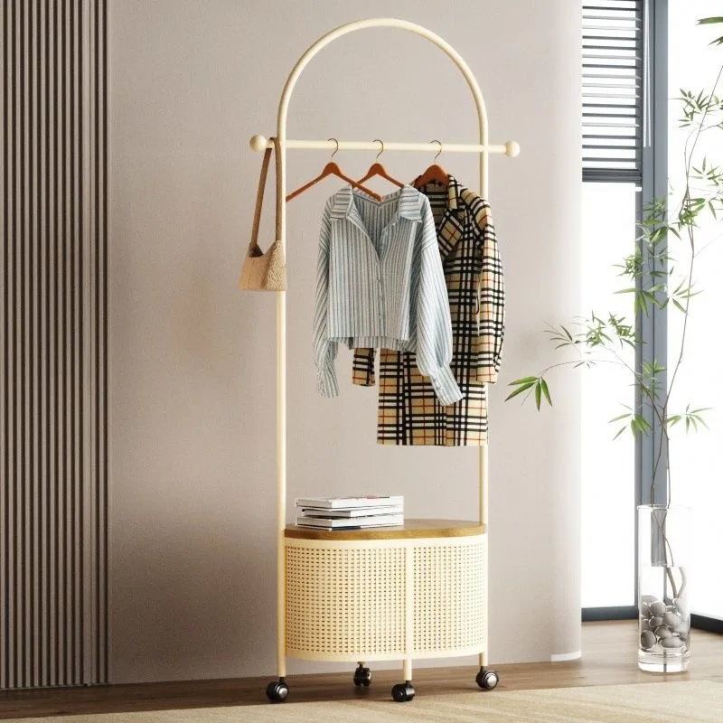 Bedroom floor cleaning hanger rack, small removable coat rack with dirty basket hanging hanger