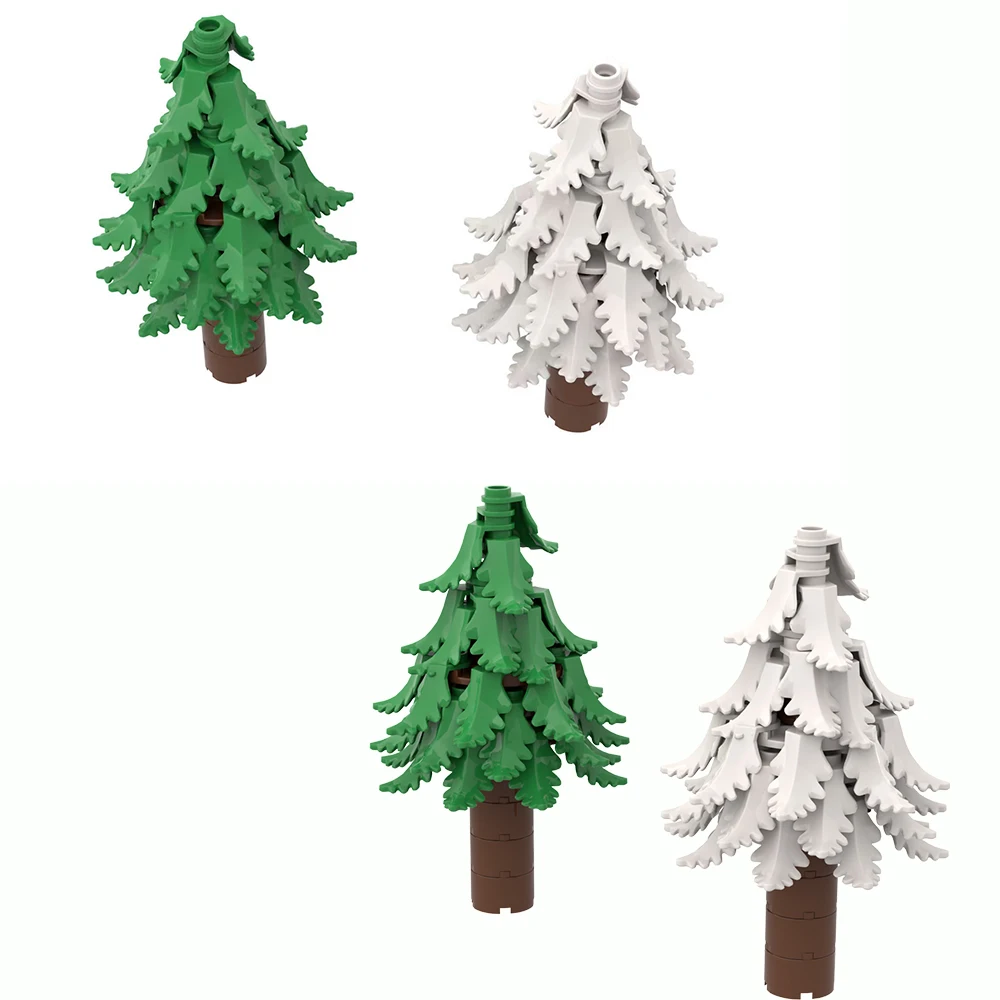 Winter Pine Tree Model Kit: Snow Effect Christmas Tree for DIY Street Display, Compatible Bricks