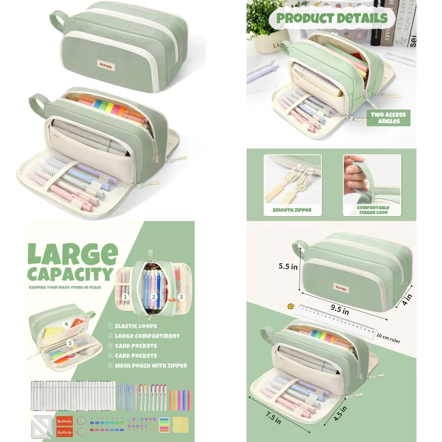 

Милый пенал SUNEE, эстетичная сумка для ручек с 3 отделениями, большая цветная сумка-карандаш Kawaii на молнии для хранения канцелярских принадлежностей a