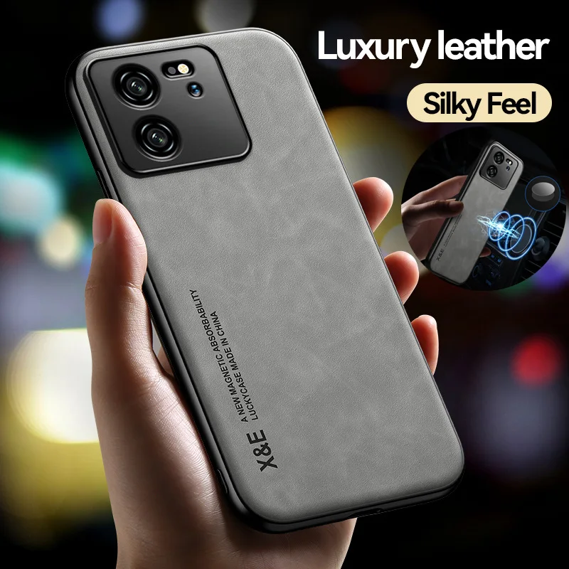 Leather Car Magnet Back Cover For Xiaomi 13T Pro 5G Case Soft Bumper Silicone Shockproof Coque Xiomi Xiaomy Mi13T Mi 13T 13 T 5G