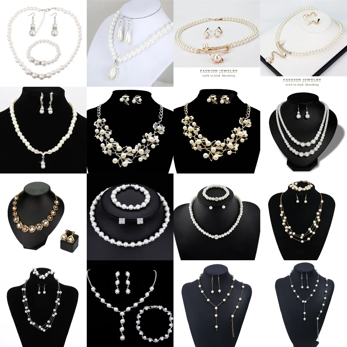 1Set Multilayer Simulation Pearls Necklace Bracelet Earrings For Women Wedding Bridal Elegant Jewelry Sets Gold/Silver Color