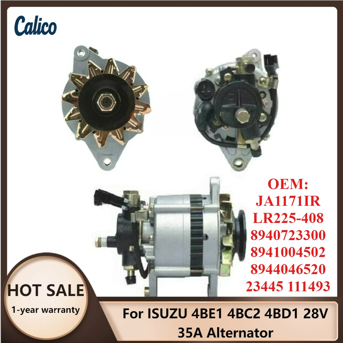 

Hot Selling for ISUZU 4BE1 4BC2 4BD1 28V 35A Alternator JA1171IR LR225-408 8940723300 8941004502 8944046520 23445 111493