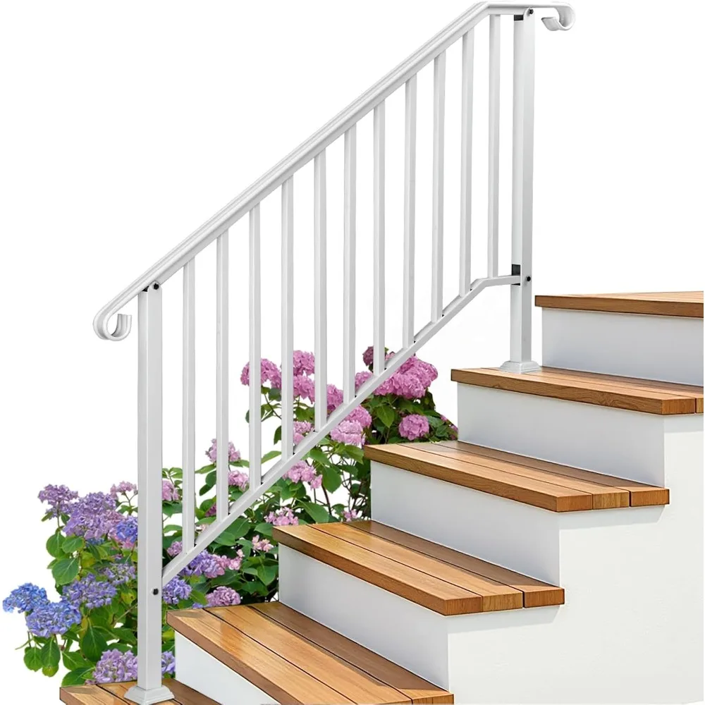 

2 Pack 5 Step Handrails for Outdoor Steps, Wrought Iron Stair Railing, Metal Hand Railing with Installation Kit, Staircase Handr